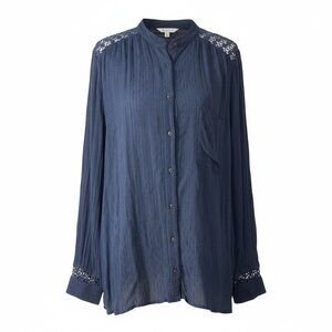 Free‎ People Navy Lace Back Button Down Blouse